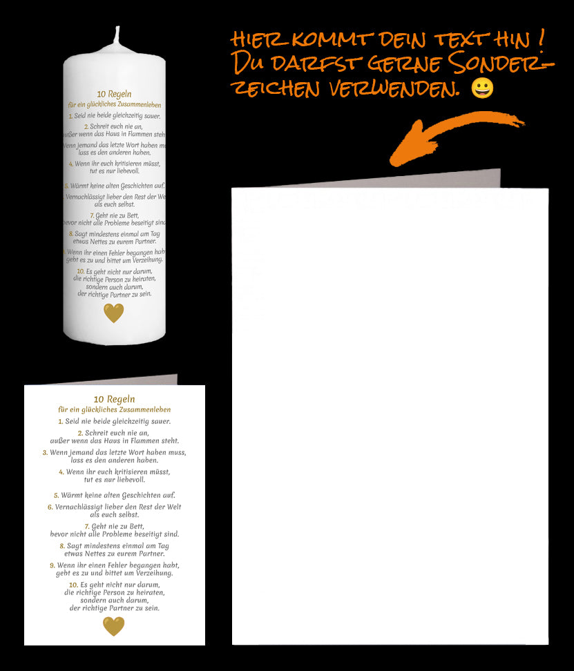 Kerze mit 10 Ratschlägen für Paare