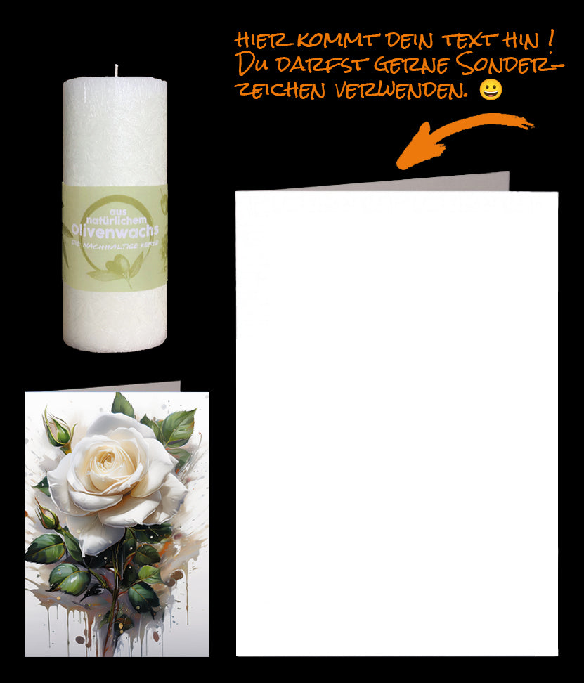 Olivenkerze mit Trauerkarte "Weisse Rose" versenden