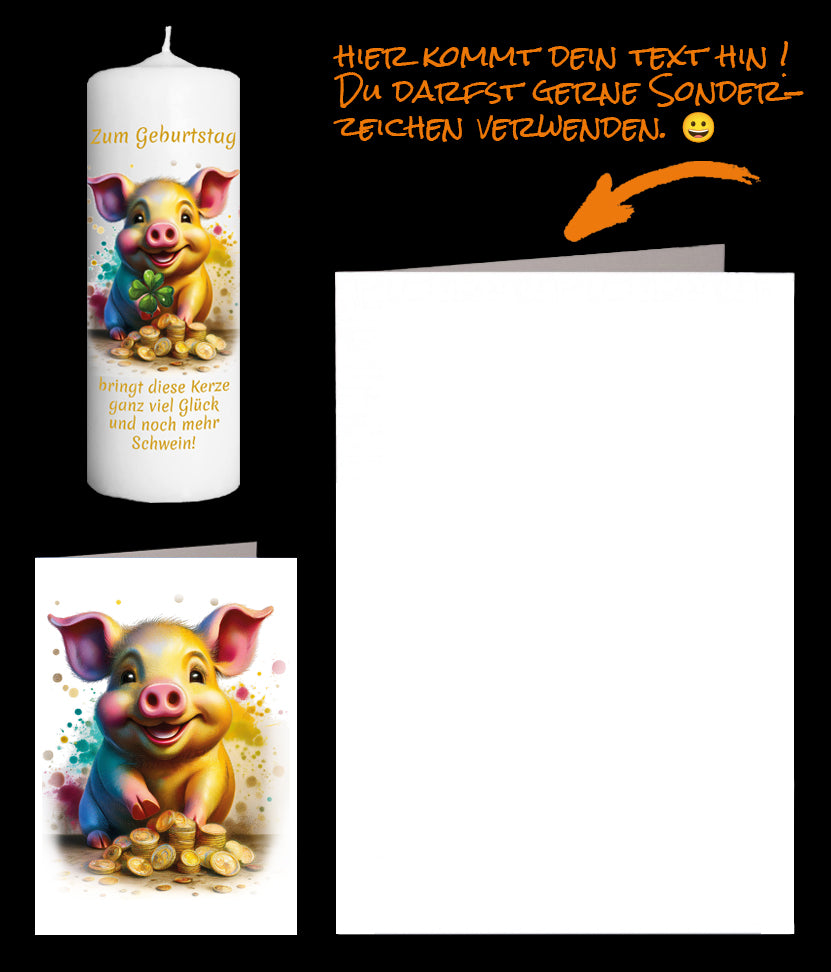 Glücksschwein wünscht zum Geburtstag Glück & Schwein